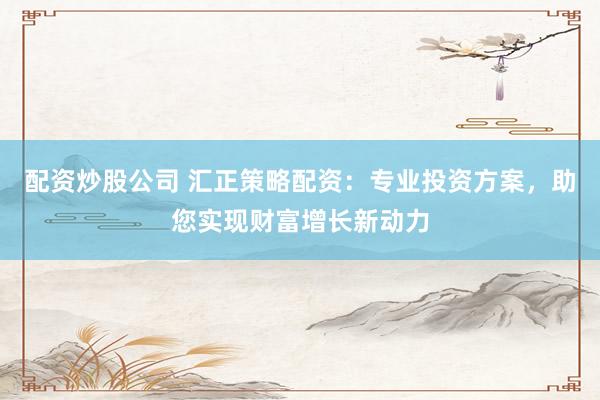 配资炒股公司 汇正策略配资:专业投资方案,助您实现财富增长新动力