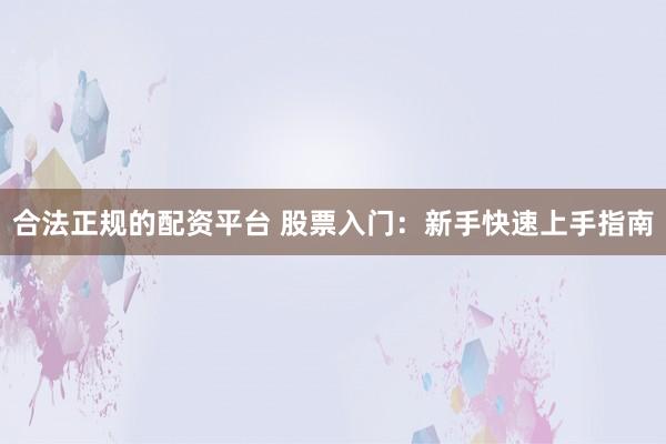 合法正规的配资平台 股票入门:新手快速上手指南