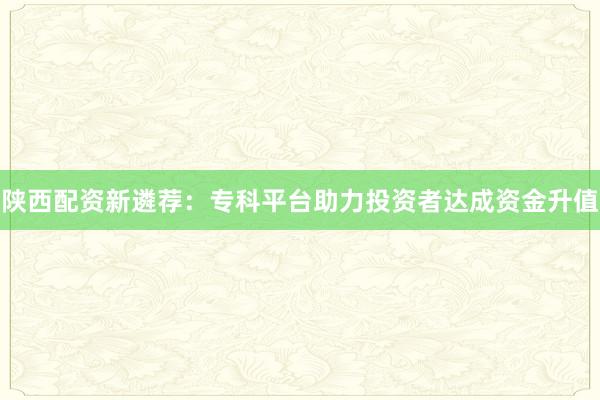 陕西配资新遴荐：专科平台助力投资者达成资金升值