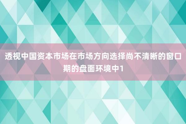 透视中国资本市场在市场方向选择尚不清晰的窗口期的盘面环境中1