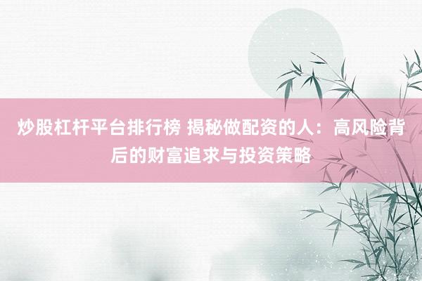 炒股杠杆平台排行榜 揭秘做配资的人：高风险背后的财富追求与投资策略