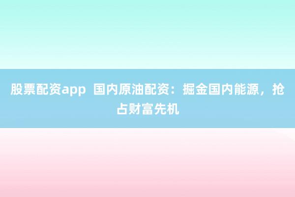 股票配资app  国内原油配资：掘金国内能源，抢占财富先机