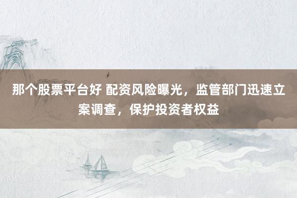 那个股票平台好 配资风险曝光，监管部门迅速立案调查，保护投资者权益