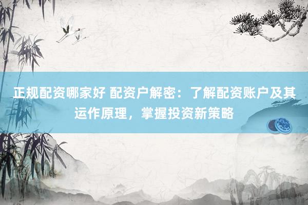 正规配资哪家好 配资户解密：了解配资账户及其运作原理，掌握投资新策略