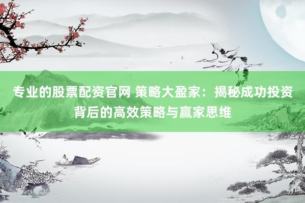 专业的股票配资官网 策略大盈家：揭秘成功投资背后的高效策略与赢家思维
